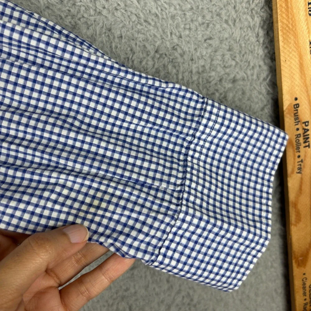 Polo Ralph Lauren Shirt Mens XL Blue Gingham Check Crinkle Finish Button Up Pony